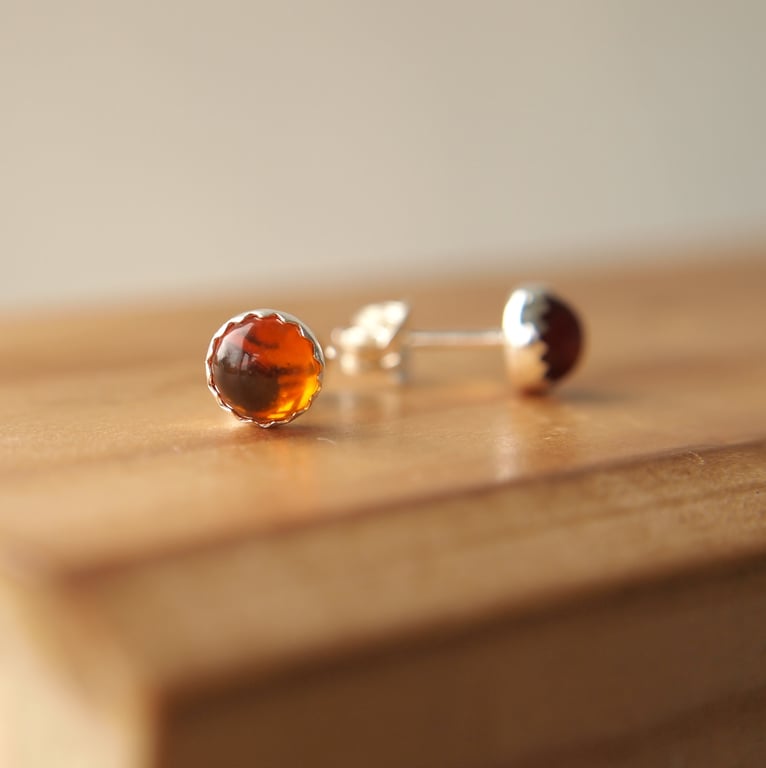 Amber Sterling Silver Stud Earrings