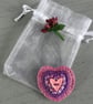 Hand Embroidered Pink Heart Brooch  - Image 4