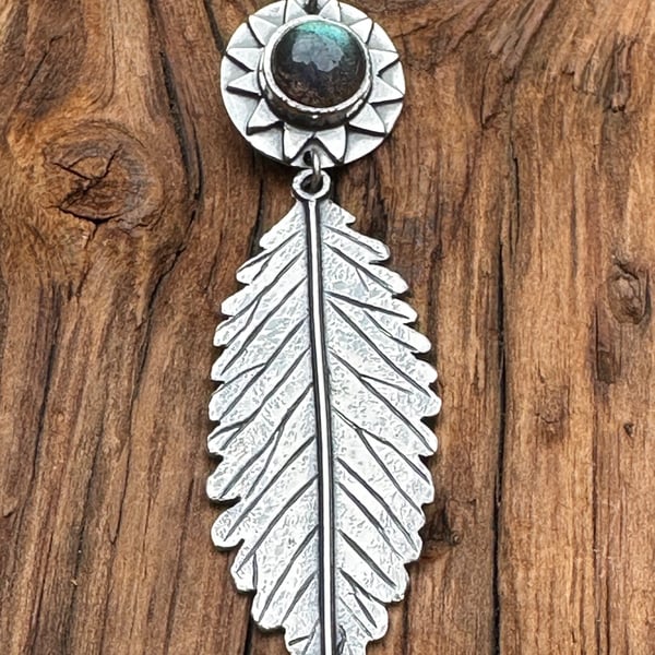 Leaf Pendant with Labradorite Cabochon