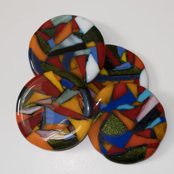 Set of 4 Mosaic Fused Glass Coasters - 9163