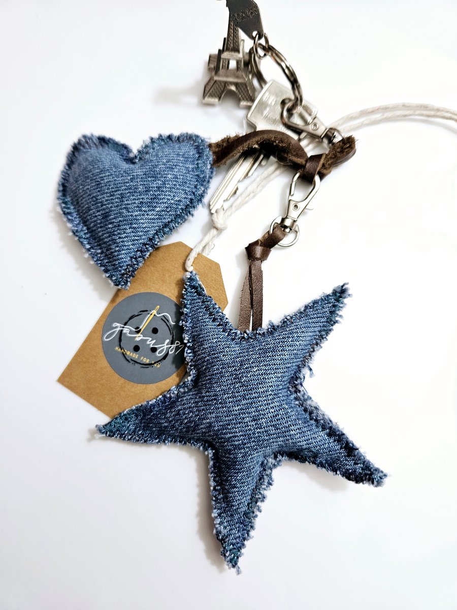 Jeans bag charm,  upcycled denim accessories , small gift ideas 