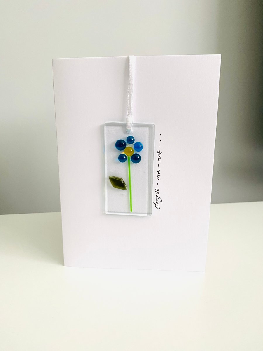  Forget me not fused glass card