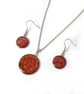 Deep Red pendant and earrings set, steel and enamel jewellery set for woman - Image 3