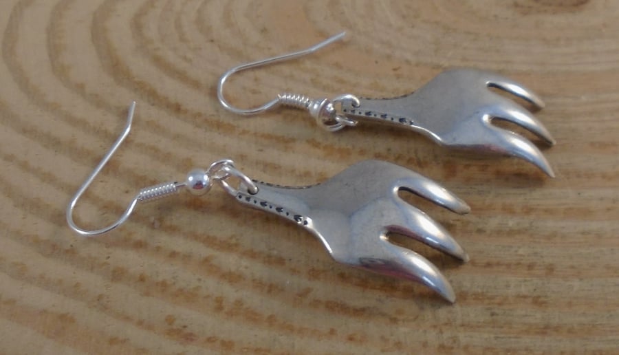 Upcycled Silver Plated Sugar Tong Fork Earrings SPE052005