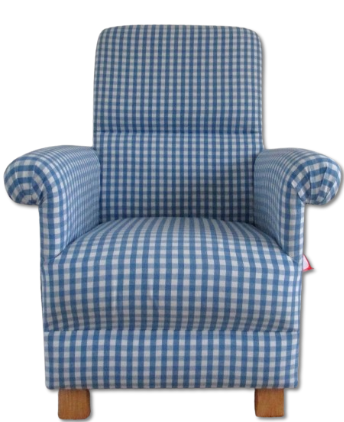 Blue Gingham Checked Fabric Adult Armchair Chair Check Nursery Small Kitchen