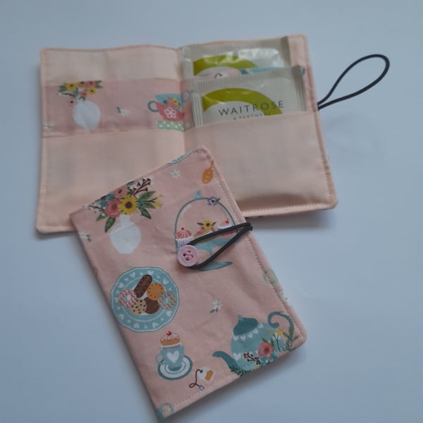 Teapots, Cakes & Flowers Travel Tea wallet, Teabag holder, 