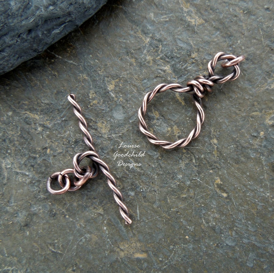 Handmade antique copper wire toggle clasp, twisted, made to order, make your own