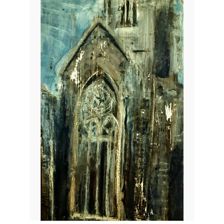 Framed  Painting Charles Cross Church Plymouth Original Mixed Media