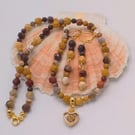 Mookaite Bead Necklace with Gold Plated Heart Pendant and Earrings, Gift for Her