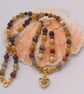 Mookite Bead Necklace with Gold Plated Heart Pendant and Earrings, Gift for Her