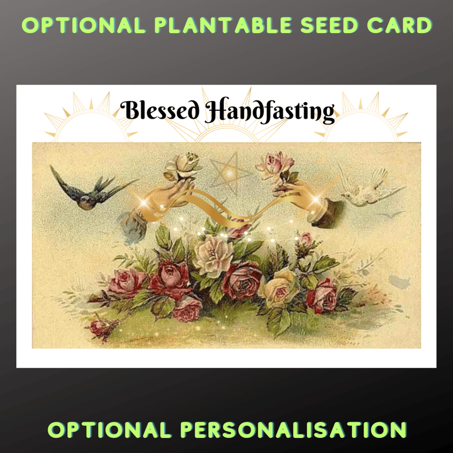 Blessed Handfasting Card Birds Flowers Personalise Wiccan Pagan Wedding Seeded