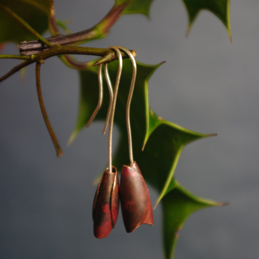 Copper Rosebud  Dangle Earrings
