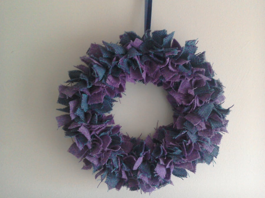 Harris tweed decorative wreath lilac and turquoise