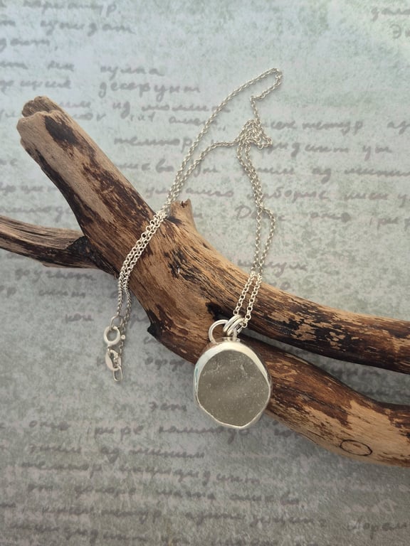 Sterling Silver 925 White Seaham Seaglass Artisan Pendant Necklace 