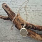 Sterling Silver 925 White Seaham Seaglass Artisan Pendant Necklace 