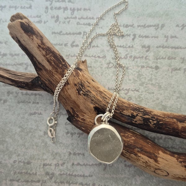 Sterling Silver 925 White Seaham Seaglass Artisan Pendant Necklace 