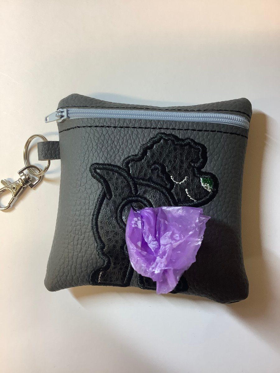 Adorable Grey Cockapoo Embroidered faux leather dog poo bag ,dog walking,