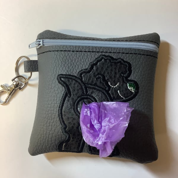 Adorable Grey Cockapoo Embroidered faux leather dog poo bag ,dog walking,