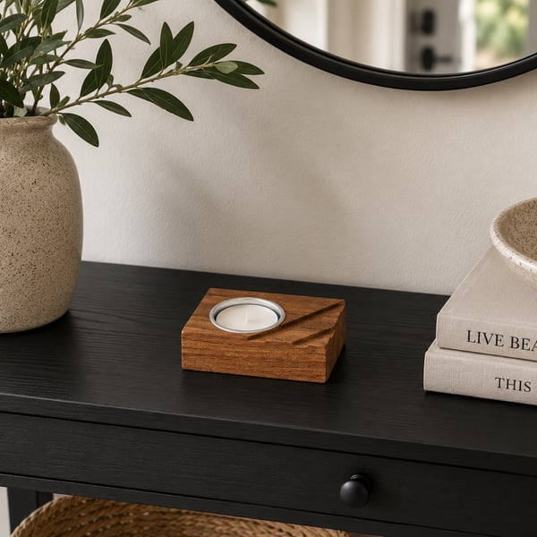 Reclaimed Teak Tealight Candle Holder - Handmade Contemporary Wood Home Décor