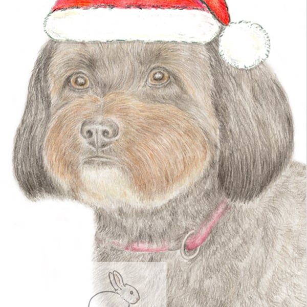 Min the Poodle Cross - Christmas Hat Card