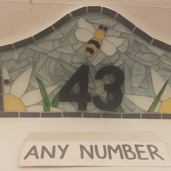Bee Bumblebee Glass Mosaic House Number Plate Plaque Door Sign 
