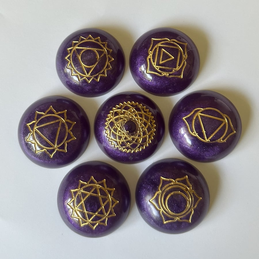 Sacred Embers Chakra Set – Purple Resin Reiki Healing Stones