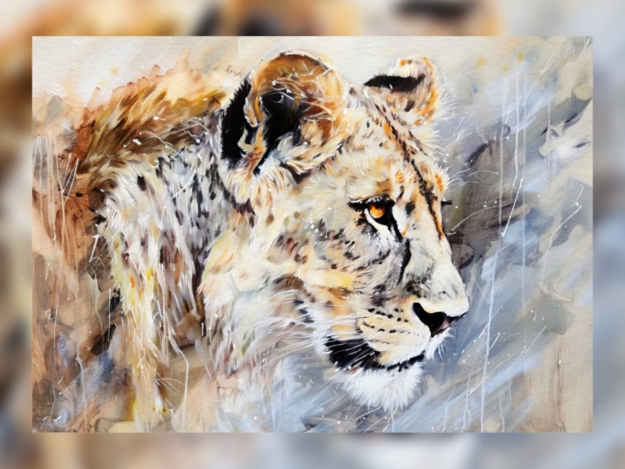 Wild Lioness Portrait, Majestic Big Cat Art 5"x7" Matte Print