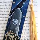 Hand Painted OOAK Wooden Mystical Bookmark Raven And Standing Stone