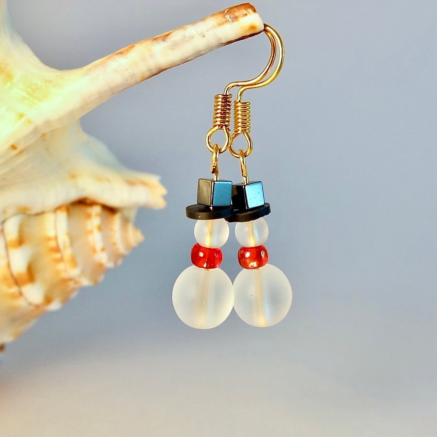 Handmade Christmas Snowman Earrings, Secret Santa, Stocking Filler, Gift For Her