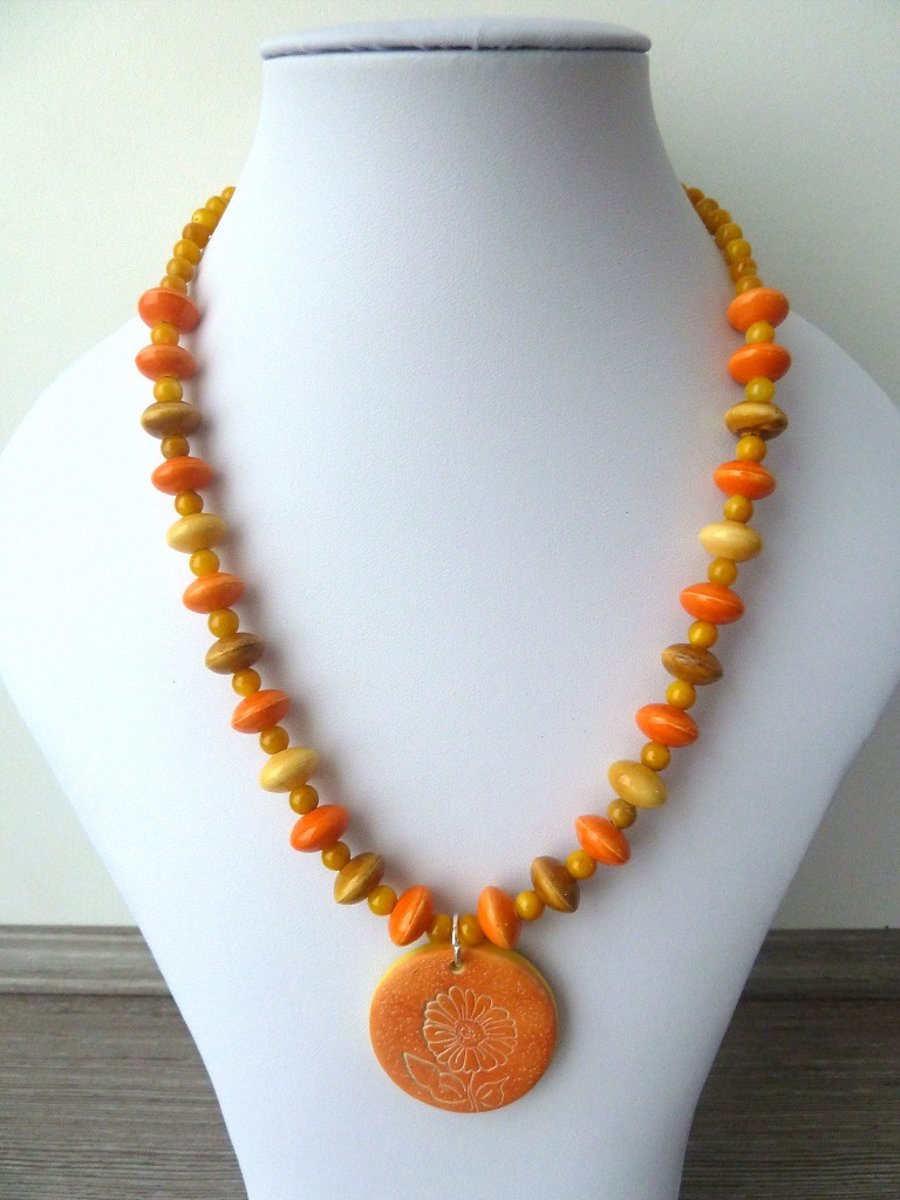 SALE orange flower necklace