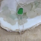 Kelly Green sea glass silver jellyfish pendant P10
