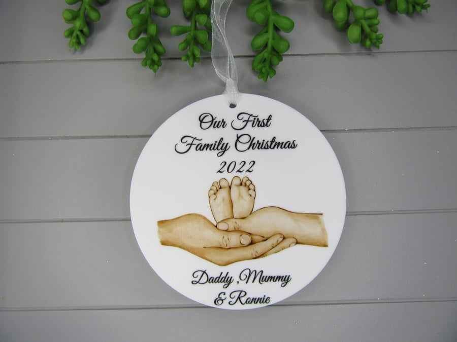 Personalised Our First Family Christmas 2024 Ornament Keepsake, New Family Gift