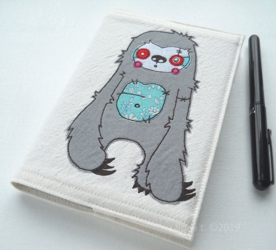freehand embroidered zombie sloth notebook cover sketchbook A6