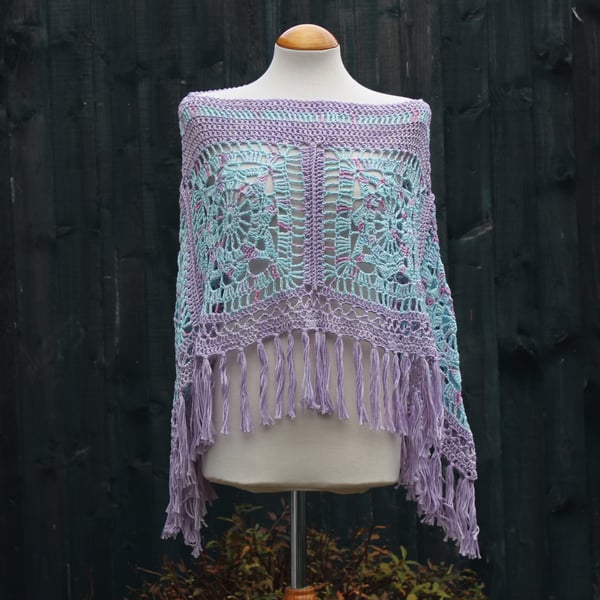 Blue & Lavender Crochet Poncho - Design A452