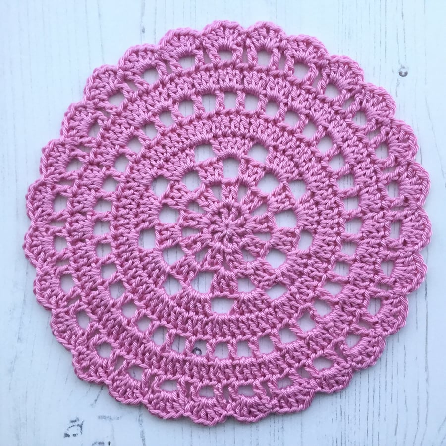 Crochet Lacy Table Mat Doily in Pink - Folksy