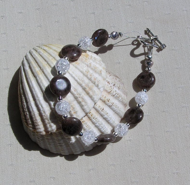 Brown Labradorite & Clear Quartz Crystal Gemstone Beaded Chakra Bracelet "Emily"