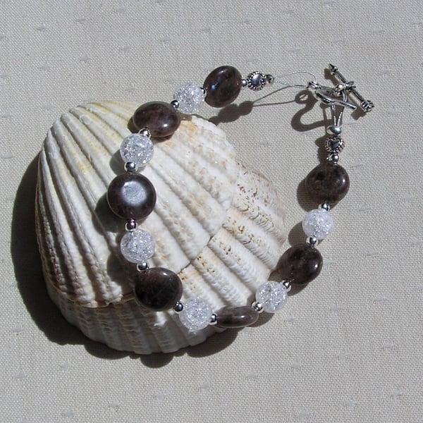 Brown Labradorite & Clear Quartz Crystal Gemstone Beaded Chakra Bracelet "Emily"