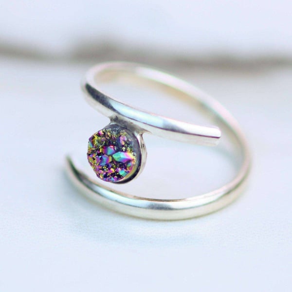 Rainbow druzy adjustable ring - titanium Druzy ring - Druzy crystal jewellery - 