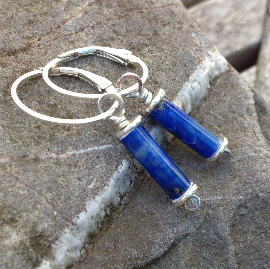 Scrolls silver and lapis lazuli earrings