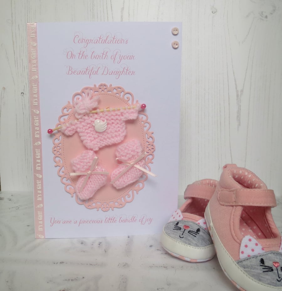 Lovely New Baby Girl Card, New Born, New Arrival, Handmade card