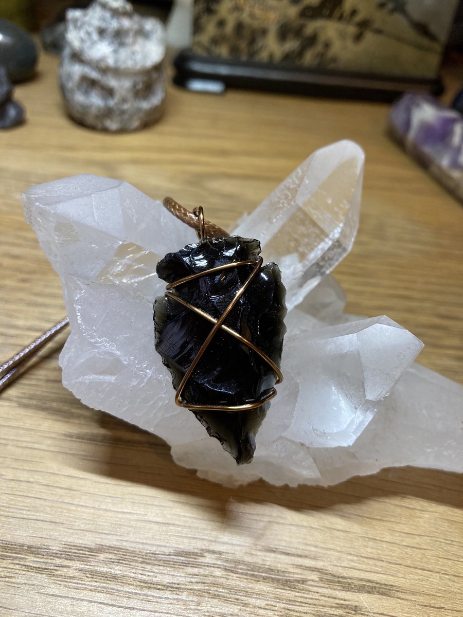 Wire Wrapped Obsidian Arrowhead Pendant