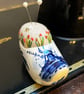 Pin cushion - tiny blue and white Delft clog embroidered with bee and flowers