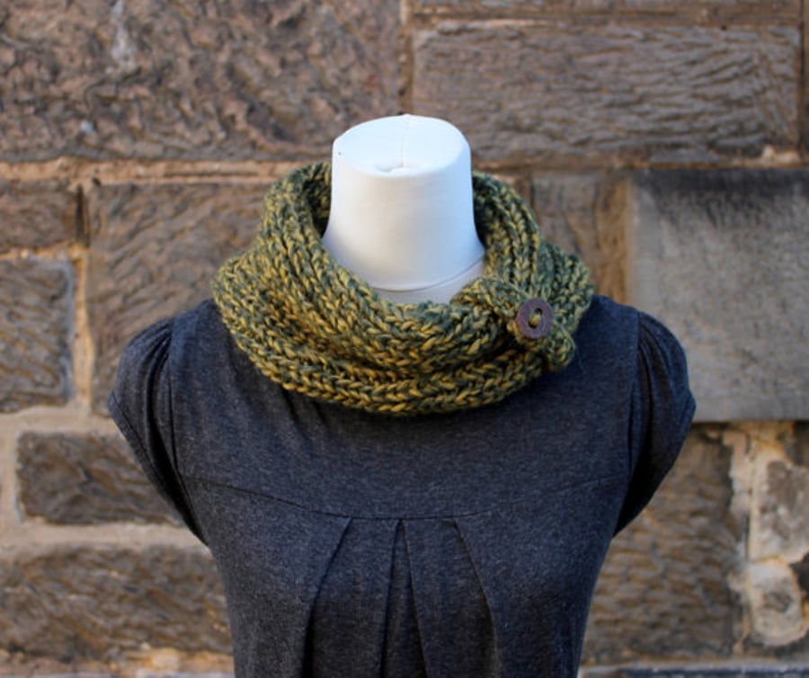 Green forest cowl snood, knitwear, gift for her