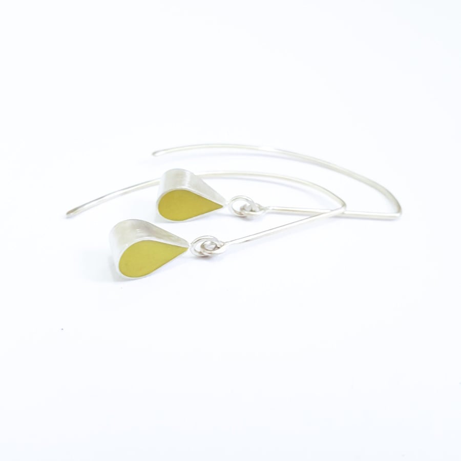 Yellow Colour Drop Sterling Silver Earrings, Minimalist, Everyday Jewellery