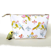 Pretty, wide zipped pouch, large make-up bag, with lovebirds