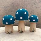 Teal Wooden Mushroom Ornaments