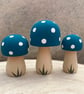 Teal Wooden Mushroom Ornaments
