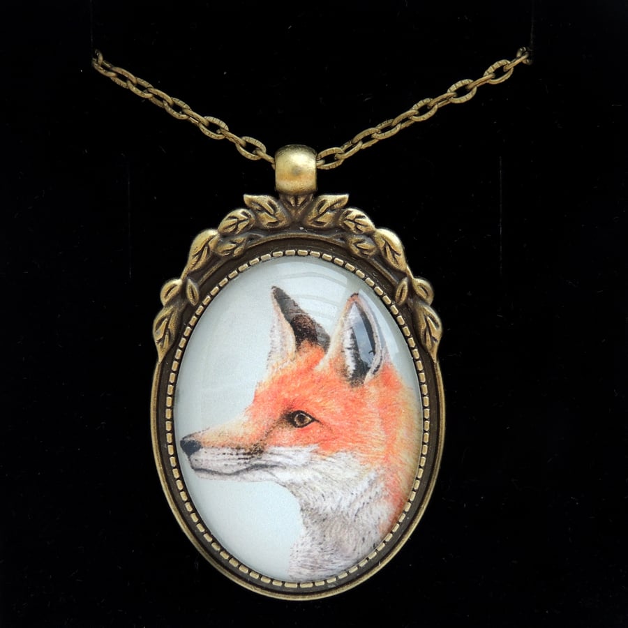 Fox Pendant Necklace - Bronze Leaf Style