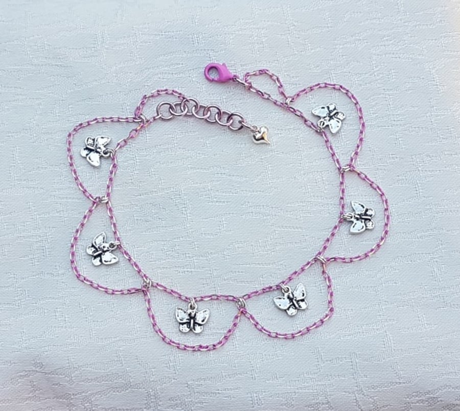 Gorgeous Pink Chain Anklet with Butterfly Charms.