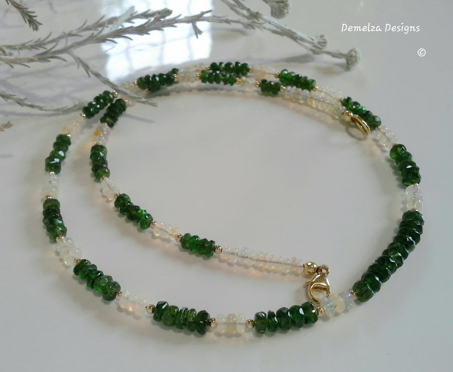Russian Diopside & Ethopian Wello Opal Gold Vermeil Necklace